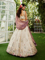 Purple designer wedding lehenga with tissue fabric