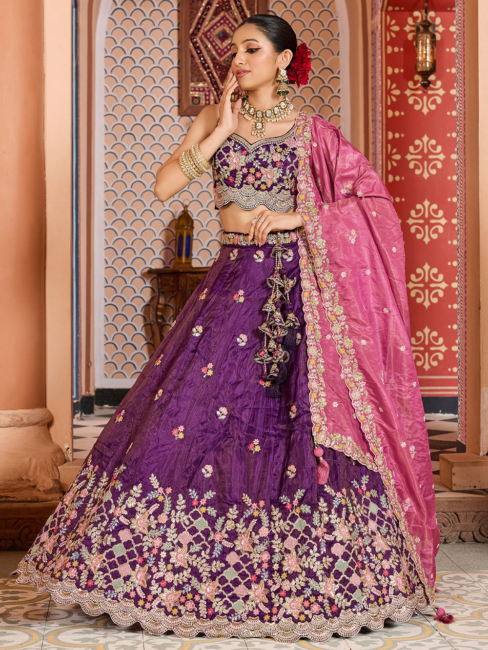 purple traditional indian wedding lehenga choli for women