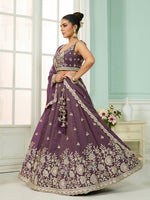 purple semi stitched wedding lehenga with unstitched blouse