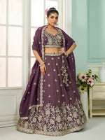 purple bridal lehenga with sequins embroidery and dupatta