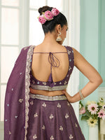 purple tissue embroidered lehenga for wedding and reception