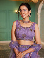 premium lavender net lehenga with zarkan embroidery
