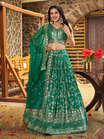 green premium dola silk jacquard lehenga for wedding