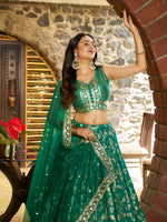 green semi stitched dola silk jacquard lehenga