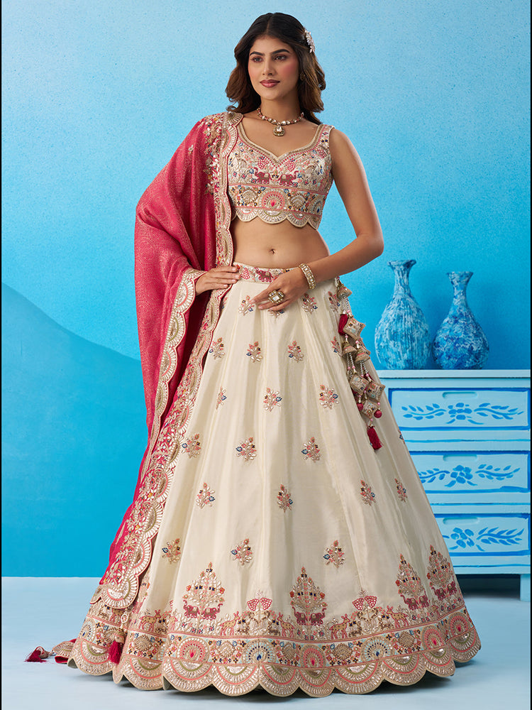 rani tissue sequins embroidered semi stitched lehenga set