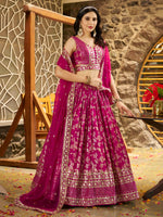 pink embroidered dola silk lehenga for bridal wear