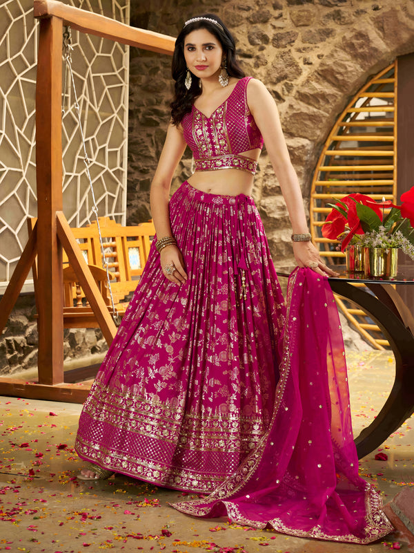 Pink Dola Silk Jacquard Embroidered Lehenga Choli