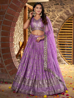 lavender embroidered jacquard lehenga for festive occasions