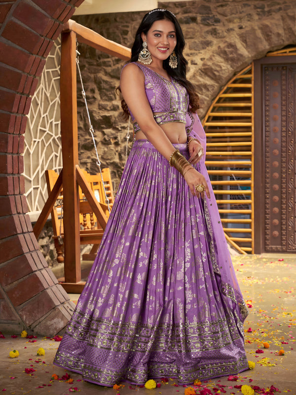 Lavender Dola Silk Jacquard Lehenga Choli