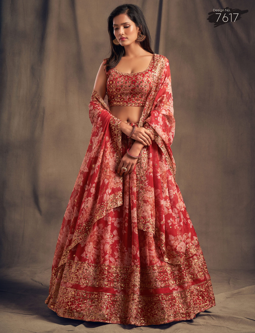stylish red floral designer lehenga choli for women