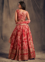 red floral bridal style organza lehenga choli