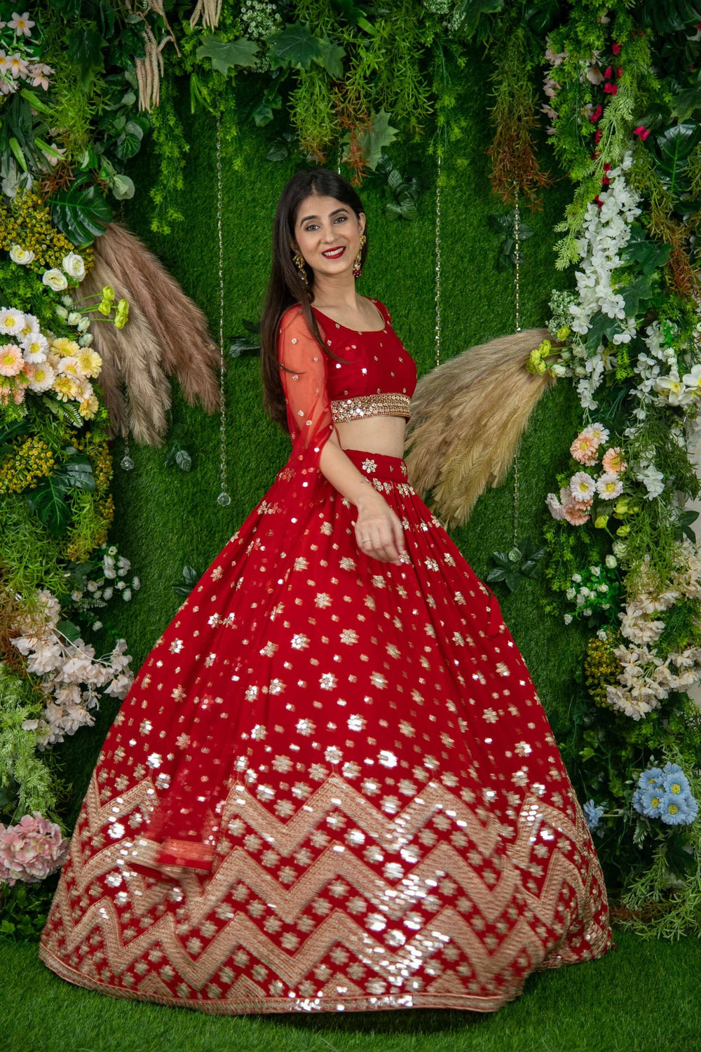 Women’s Red Soft Net Lehenga Choli