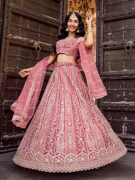 Designer rose gold net lehenga choli for Indian wedding