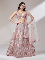 designer beige mirror work lehenga choli