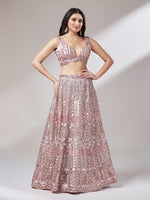 designer beige mirror work lehenga choli