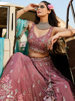 latest rosegold wedding lehenga choli with sequins work