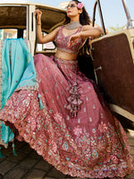 rosegold ethnic georgette lehenga for festive occasions