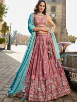 traditional rosegold indian bridal lehenga with dupatta