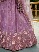 rosegold satin festive lehenga choli with designer embroidery