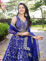 royal blue silk jacquard lehenga for bridal wear