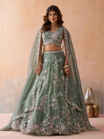 sea green designer ethnic lehenga for engagement and wedding