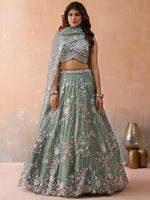 sea green wedding wear lehenga choli with premium tissue fabric