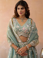 sea green indian bridal lehenga with sequins embroidery