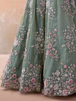 sea green semi stitched bridal lehenga for wedding