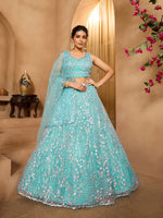 seagreen designer net lehenga for wedding and reception