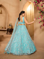 seagreen heavy embroidered net lehenga for festive wear