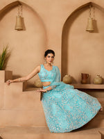 seagreen semi stitched lehenga with designer dupatta