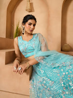 seagreen embroidered wedding outfit for indian bride