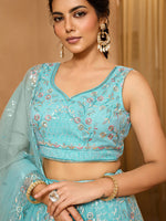 seagreen luxury bridal outfit with embroidered net fabric