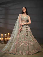 sea green bridal lehenga choli with heavy sequence embroidery
