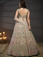 sea green bridal lehenga choli with heavy sequence embroidery