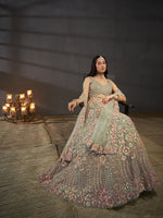 sea green bridal lehenga choli with heavy sequence embroidery