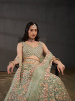 sea green bridal lehenga choli with heavy sequence embroidery