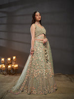 sea green bridal lehenga choli with heavy sequence embroidery