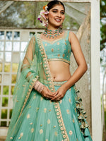 seagreen embroidered chinnon lehenga choli for women