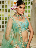 seagreen wedding lehenga choli with sequins embroidery