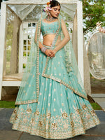 designer seagreen chinnon lehenga with dupatta