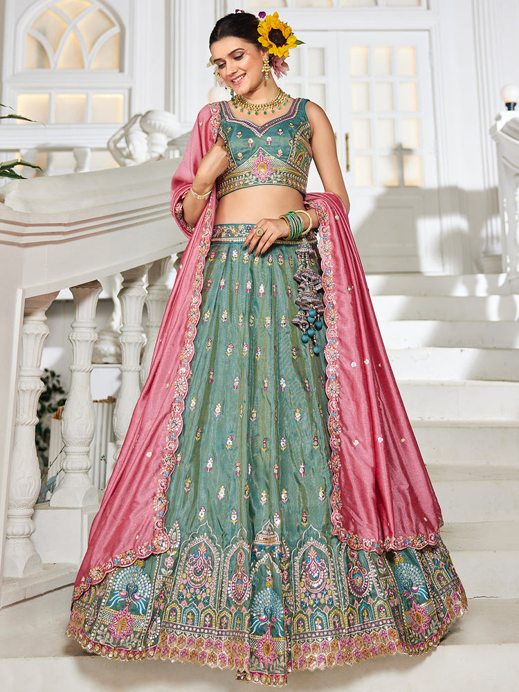seagreen designer semi stitched lehenga choli for festive wear