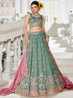 seagreen ethnic bridal outfit with embroidered dupatta