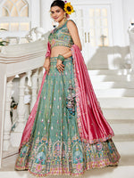 seagreen heavy sequins embroidered tissue lehenga
