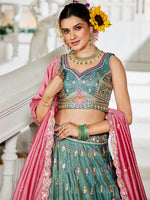 seagreen indian wedding lehenga with premium embroidery