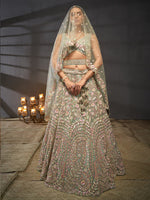 sea green embroidered net lehenga choli for reception