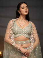 sea green embroidered net lehenga choli for reception