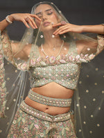sea green embroidered net lehenga choli for reception
