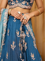 teal designer silk bridal lehenga for wedding wear