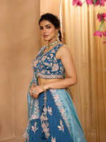 teal luxury indian bridal lehenga with silk fabric
